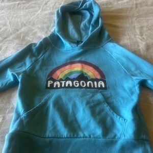 Patagonia Turquoise Hoodie with Colorful Logo
